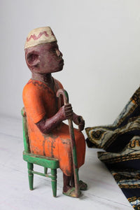 African Mid-Century wood carving of a Baule village elder