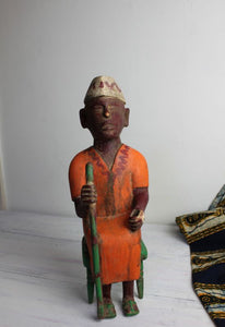 African Mid-Century wood carving of a Baule village elder