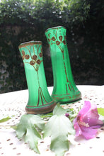 Load image into Gallery viewer, French antique Art Nouveau satin glass vases