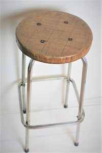 French oak top industrial stool